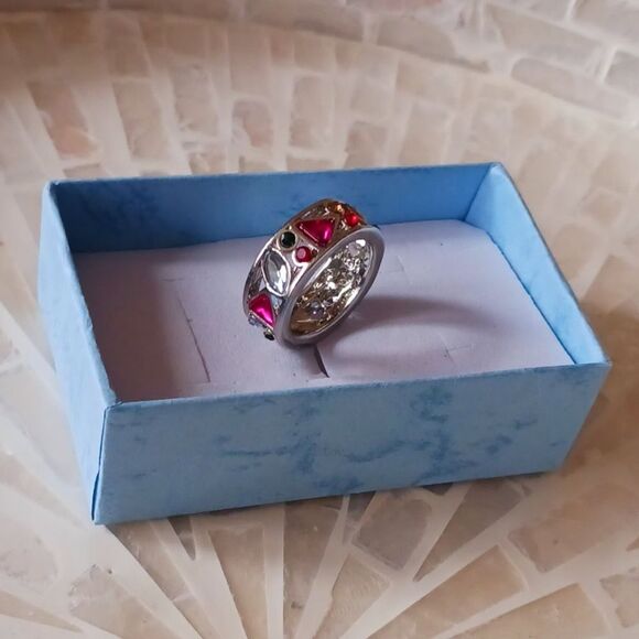 STERLING Silver Gemstone Wide Band Ring - Size 7, 8 - Picture 4 of 10